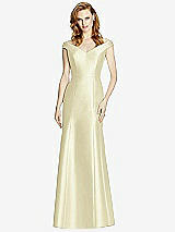 Front View Thumbnail - Butter Yellow Off-the-Shoulder V-Neck Satin Trumpet Gown