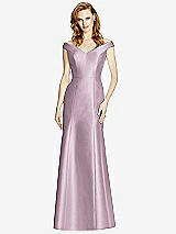 Front View Thumbnail - Suede Rose Off-the-Shoulder V-Neck Satin Trumpet Gown