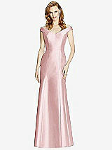 Front View Thumbnail - Ballet Pink Off-the-Shoulder V-Neck Satin Trumpet Gown