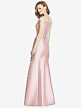 Rear View Thumbnail - Ballet Pink Off-the-Shoulder V-Neck Satin Trumpet Gown