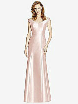 Front View Thumbnail - Blush Off-the-Shoulder V-Neck Satin Trumpet Gown