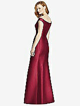 Rear View Thumbnail - Burgundy Off-the-Shoulder V-Neck Satin Trumpet Gown