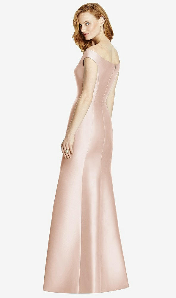 Back View - Cameo Off-the-Shoulder V-Neck Satin Trumpet Gown