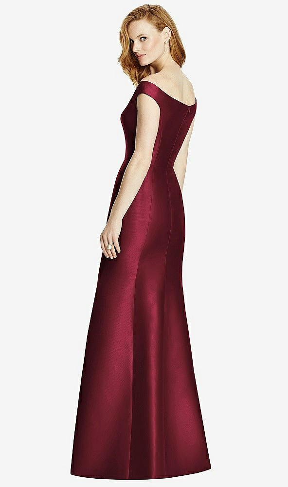 Back View - Cabernet Off-the-Shoulder V-Neck Satin Trumpet Gown