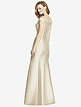 Rear View Thumbnail - Champagne Off-the-Shoulder V-Neck Satin Trumpet Gown