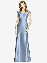 Front View Thumbnail - Cloudy Off-the-Shoulder V-Neck Satin Trumpet Gown