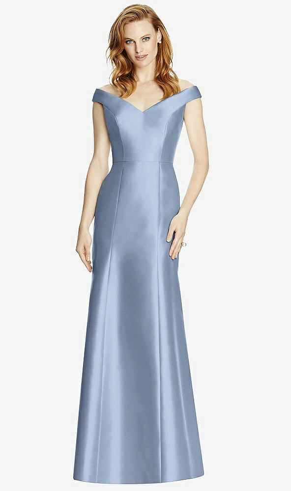 Front View - Cloudy Off-the-Shoulder V-Neck Satin Trumpet Gown