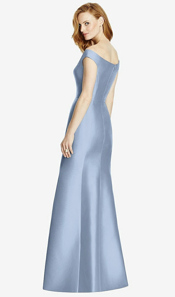 Back View - Cloudy Off-the-Shoulder V-Neck Satin Trumpet Gown