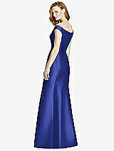 Rear View Thumbnail - Cobalt Blue Off-the-Shoulder V-Neck Satin Trumpet Gown