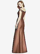 Rear View Thumbnail - Cognac Off-the-Shoulder V-Neck Satin Trumpet Gown