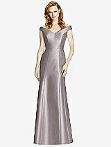 Front View Thumbnail - Cashmere Gray Off-the-Shoulder V-Neck Satin Trumpet Gown