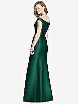 Rear View Thumbnail - Hunter Green Off-the-Shoulder V-Neck Satin Trumpet Gown