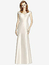 Front View Thumbnail - Ivory Off-the-Shoulder V-Neck Satin Trumpet Gown