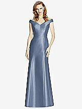 Front View Thumbnail - Larkspur Blue Off-the-Shoulder V-Neck Satin Trumpet Gown