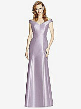 Front View Thumbnail - Lilac Haze Off-the-Shoulder V-Neck Satin Trumpet Gown