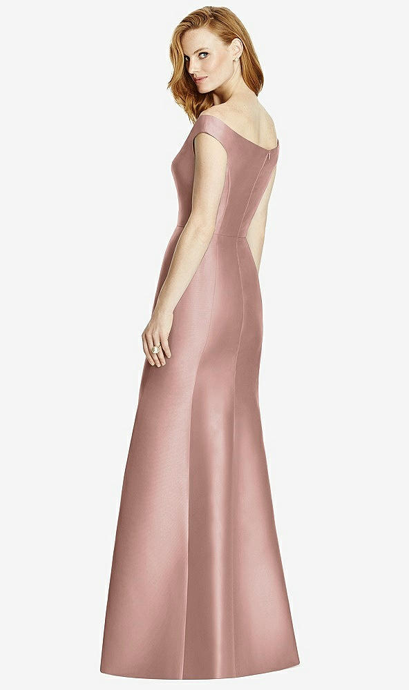 Back View - Neu Nude Off-the-Shoulder V-Neck Satin Trumpet Gown
