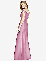 Rear View Thumbnail - Powder Pink Off-the-Shoulder V-Neck Satin Trumpet Gown