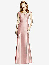 Front View Thumbnail - Rose Off-the-Shoulder V-Neck Satin Trumpet Gown