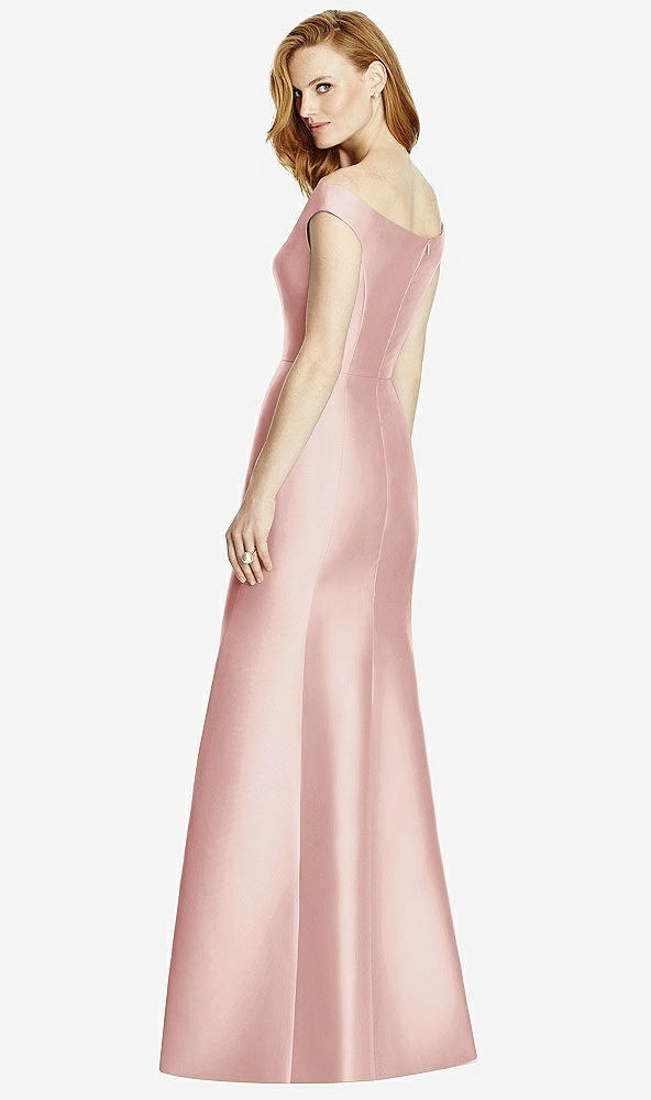 Back View - Rose Off-the-Shoulder V-Neck Satin Trumpet Gown