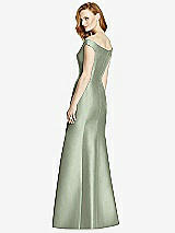 Rear View Thumbnail - Sage Off-the-Shoulder V-Neck Satin Trumpet Gown