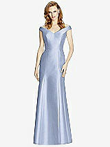 Front View Thumbnail - Sky Blue Off-the-Shoulder V-Neck Satin Trumpet Gown