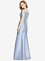 Rear View Thumbnail - Sky Blue Off-the-Shoulder V-Neck Satin Trumpet Gown