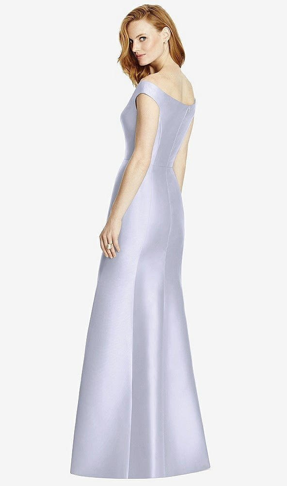 Back View - Silver Dove Off-the-Shoulder V-Neck Satin Trumpet Gown