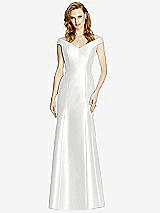 Front View Thumbnail - White Off-the-Shoulder V-Neck Satin Trumpet Gown