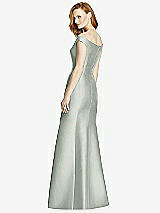 Rear View Thumbnail - Willow Green Off-the-Shoulder V-Neck Satin Trumpet Gown