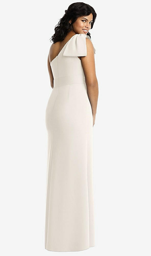 Back View - Ivory Bowed One-Shoulder Trumpet Gown