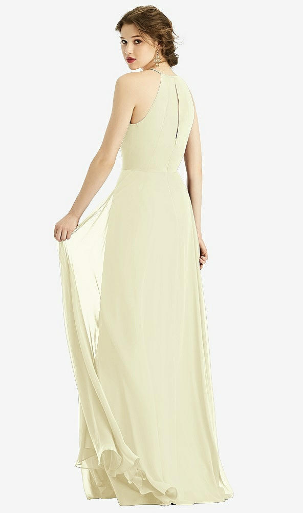 Back View - Butter Yellow Keyhole Halter Chiffon Maxi Dress