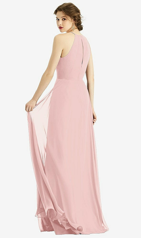 Back View - Rose Keyhole Halter Chiffon Maxi Dress