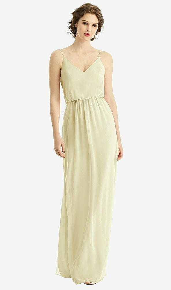 Front View - Butter Yellow V-Neck Blouson Bodice Chiffon Maxi Dress