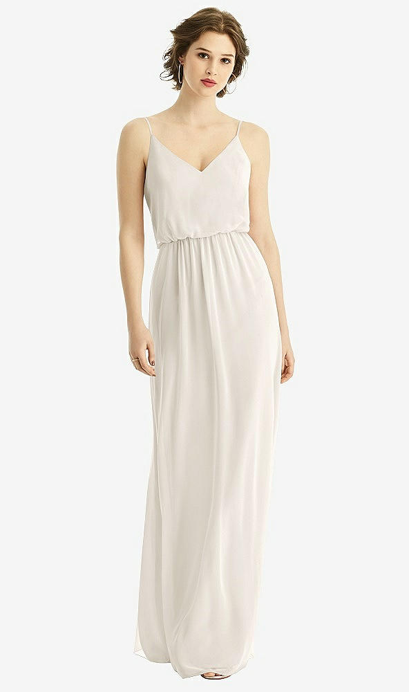 Front View - Ivory V-Neck Blouson Bodice Chiffon Maxi Dress