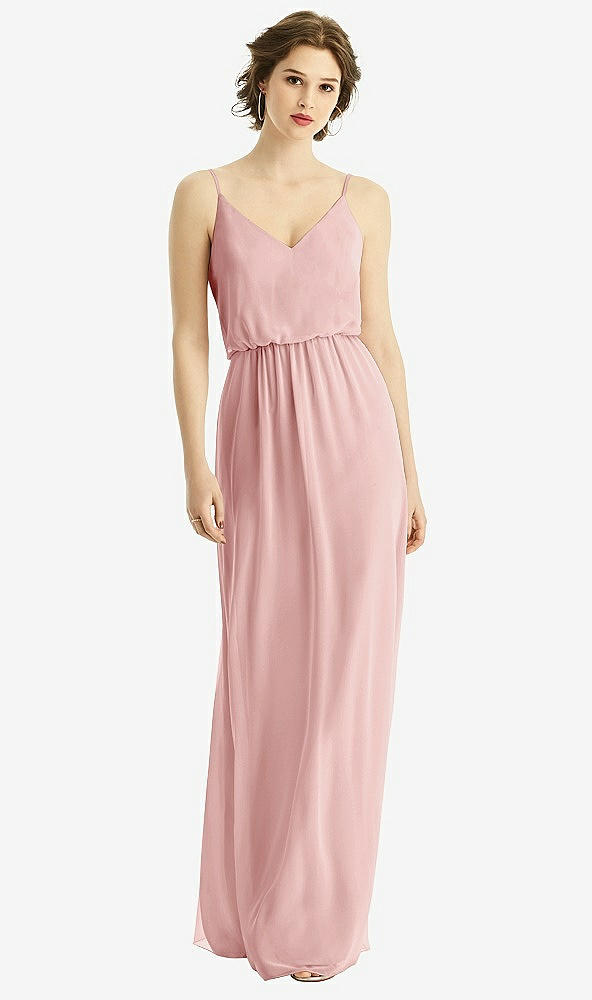 Front View - Rose V-Neck Blouson Bodice Chiffon Maxi Dress