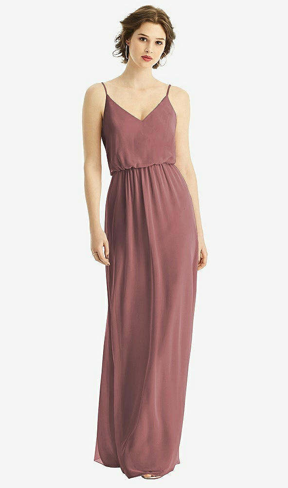 Front View - Rosewood V-Neck Blouson Bodice Chiffon Maxi Dress