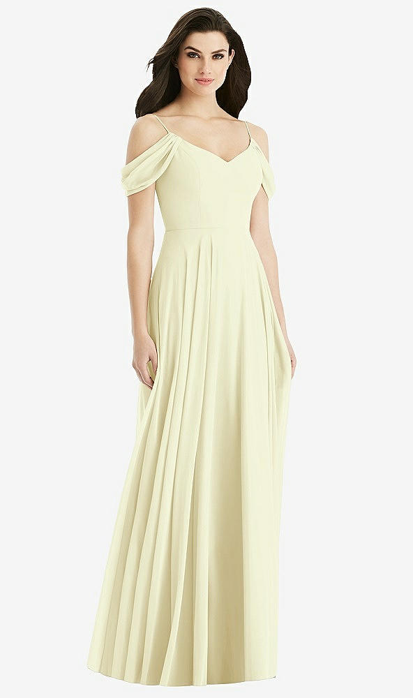 Back View - Butter Yellow Off-the-Shoulder Open Cowl-Back Maxi Dress