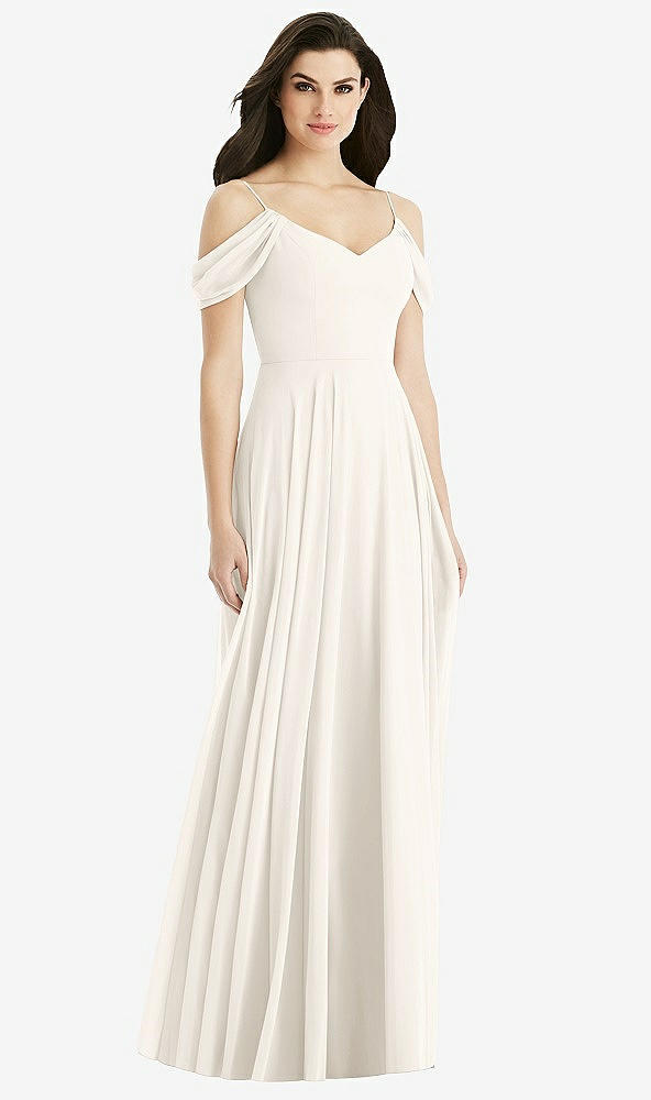 Back View - Ivory Off-the-Shoulder Open Cowl-Back Maxi Dress