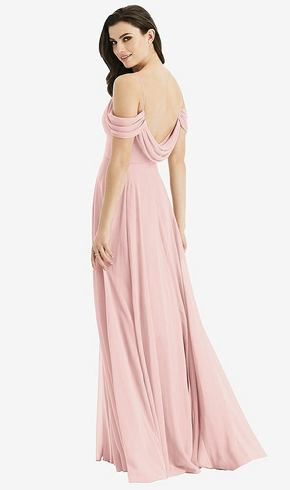 Front View - Rose Off-the-Shoulder Open Cowl-Back Maxi Dress