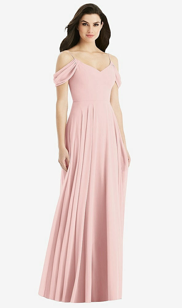 Back View - Rose Off-the-Shoulder Open Cowl-Back Maxi Dress