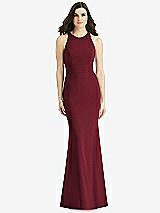 Rear View Thumbnail - Cabernet Criss Cross Twist Cutout Back Trumpet Gown