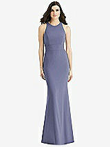 Rear View Thumbnail - French Blue Criss Cross Twist Cutout Back Trumpet Gown
