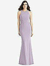 Rear View Thumbnail - Lilac Haze Criss Cross Twist Cutout Back Trumpet Gown