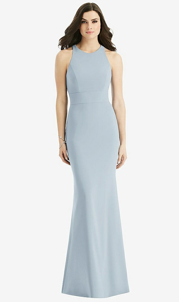 Back View - Mist Criss Cross Twist Cutout Back Trumpet Gown