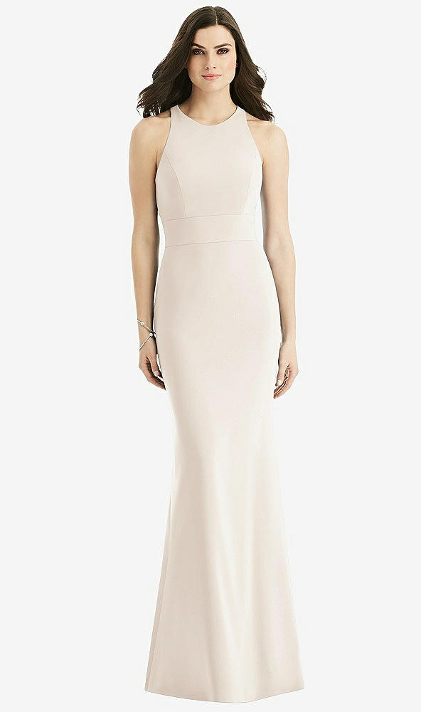 Back View - Oat Criss Cross Twist Cutout Back Trumpet Gown