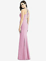 Front View Thumbnail - Powder Pink Criss Cross Twist Cutout Back Trumpet Gown