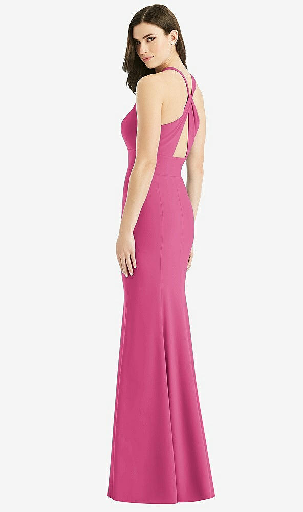 Front View - Tea Rose Criss Cross Twist Cutout Back Trumpet Gown