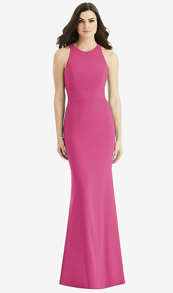 Back View - Tea Rose Criss Cross Twist Cutout Back Trumpet Gown