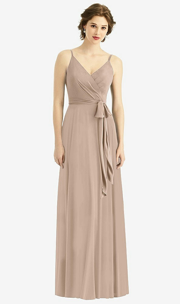 Front View - Topaz Draped Wrap Chiffon Maxi Dress with Sash