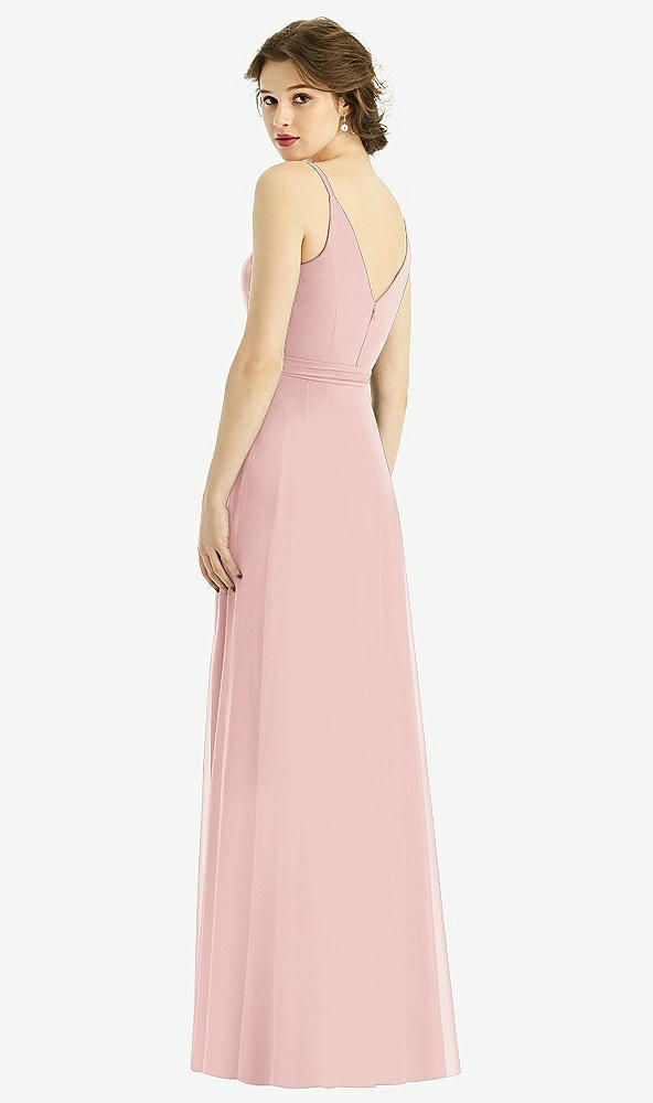 Back View - Rose Draped Wrap Chiffon Maxi Dress with Sash